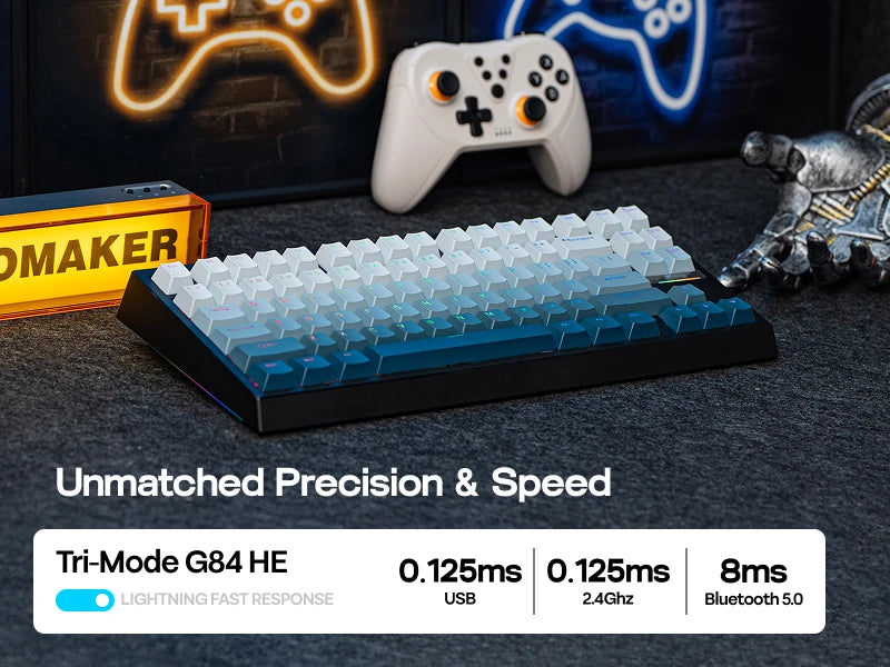 Teclado mecânico magnético EPOMAKER G84 HE 75% ANSI US Layout Gasket com fio/BT/2.4Ghz sem fios, efeito Hall, polling 8K e 8000mAh