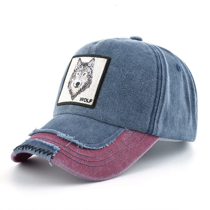 Vintage Denim Baseball Cap With Embroidery Wolf Patch Men Snapback Hip Hop Dad Hats Women Four Seasons Adjustable Sun Visor Cap