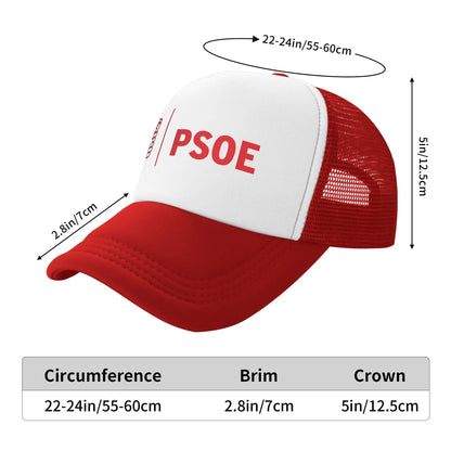 PSOE-logo, Pedro Sanchez, verkkokangas-trucker-lippis, trendikäs kesäinen, hengittävä, verkkokangaspohjainen baseball-lippis, säädettävä, vapaa-ajan käyttöön
