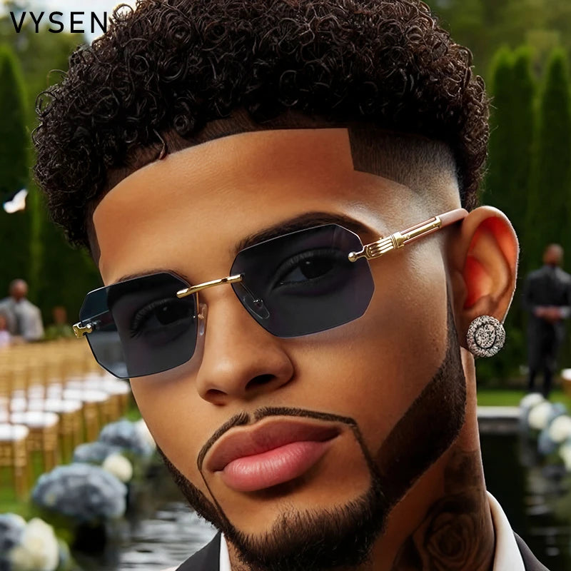 Vintage Punk Rectangle Rimless Sunglasses Men 2026 Luxury Brand Geometric Polygon Sun Glasses Male Trendy Square Shades Eyewear