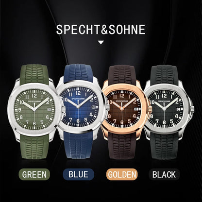 Specht&Sohne 2025 New Luxury Men Mechanical Wristwatch Miyota 8215 Stainless Steel Watch Green Rubber Sapphire Reloj Hombre