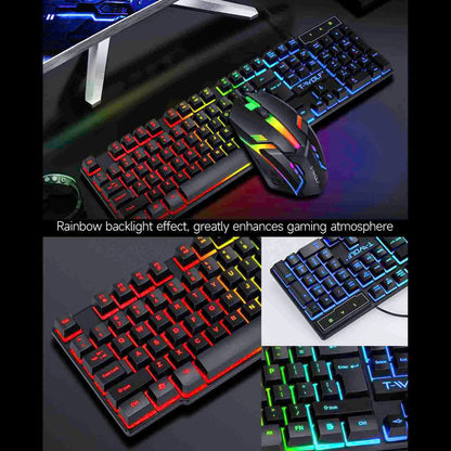 Conjunto Teclado e Rato Gaming 4 Peças Ergonómico, Teclado de 104 Teclas, Rato com Iluminação Respirante de 4 Cores, Auscultadores e Tapete de Rato Antiderrapante