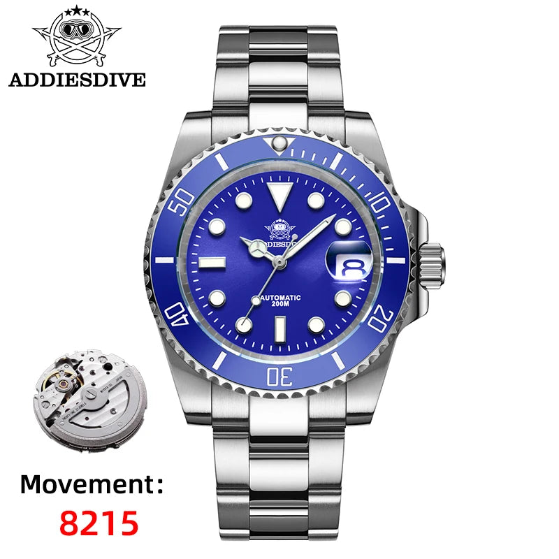 ADDIESDIVE Luxus-Automatikuhr für Herren 8215 Mechanische Uhr BGW9 Leuchtend Saphirglas Taucheruhr für Herren Analoguhr AD2503