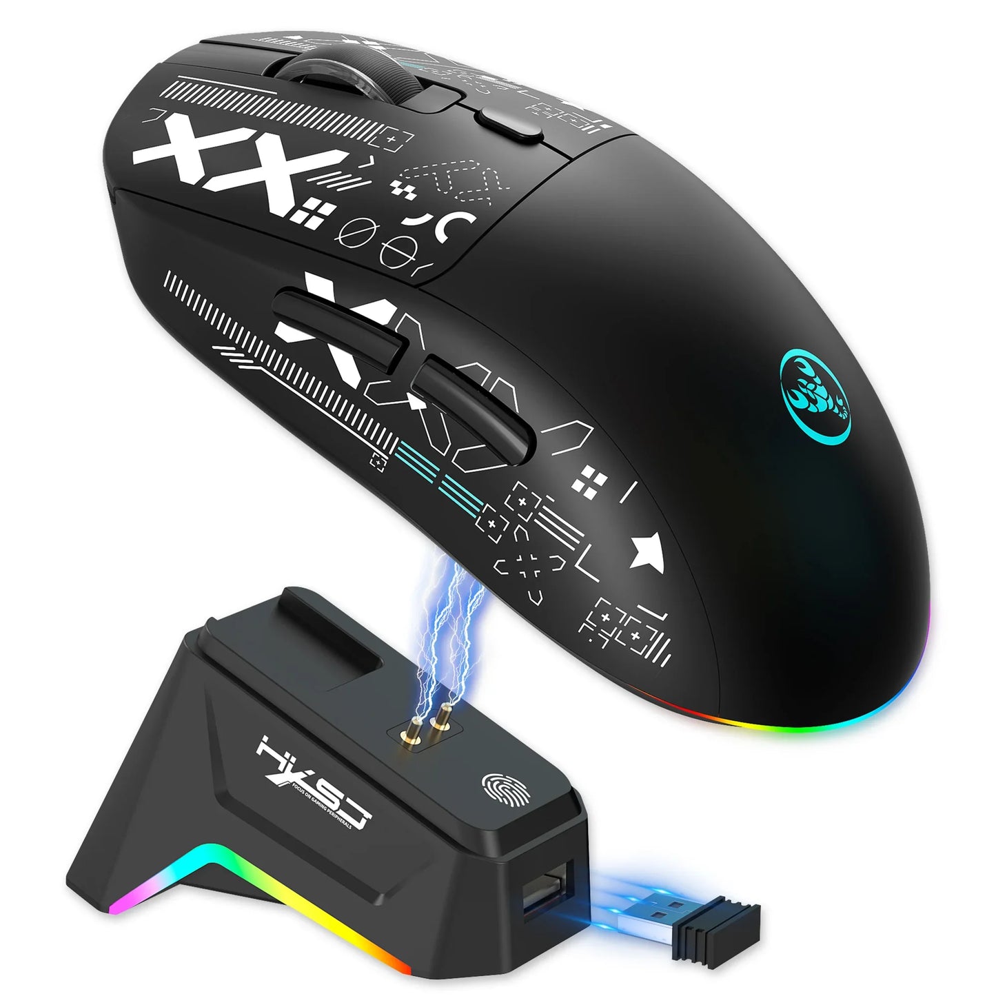RGB Wireless Gaming Mouse With Charging Dock 3-Mode Connection Silent Buttons Long-Lasting Rechargeable Battery for PC Laptop