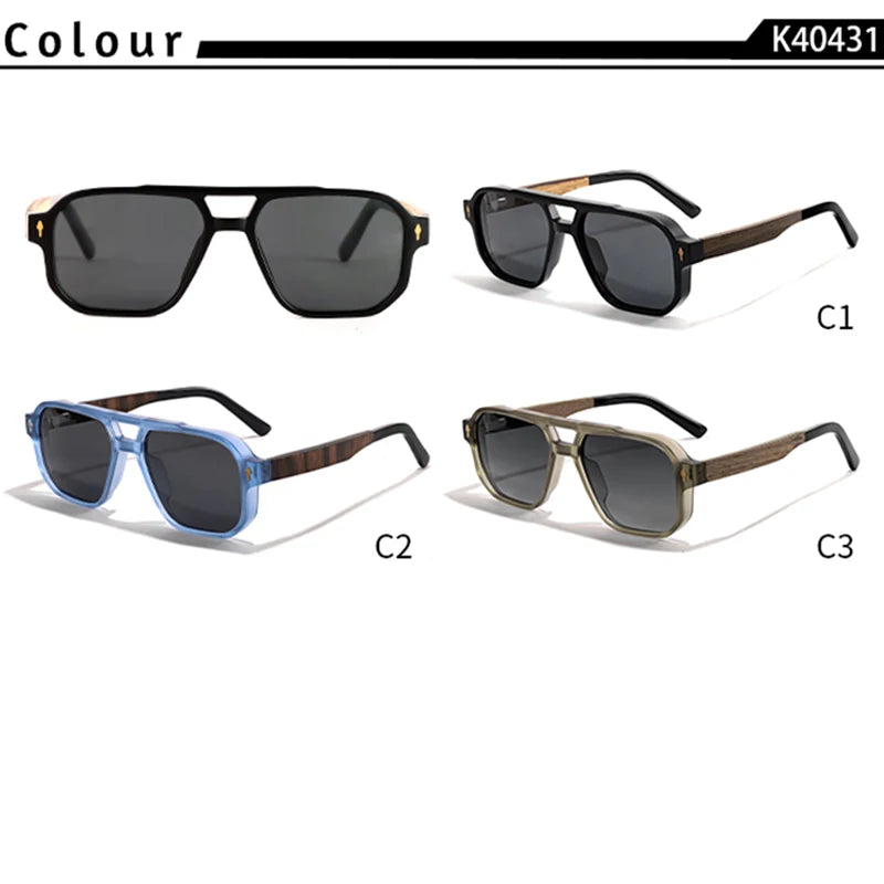 CATERSIDE Fashion Men Polarized Sunglasses Retro Luxury Brand Design Solid Wood Temple Sun Glasses Women Driving Party Glasses