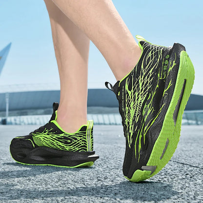 Men Women Ultra Light Carbon Plate Running Shoes Breathable Mesh Upper Soft Midsole Rubber Outsole for Running Training Sneakers