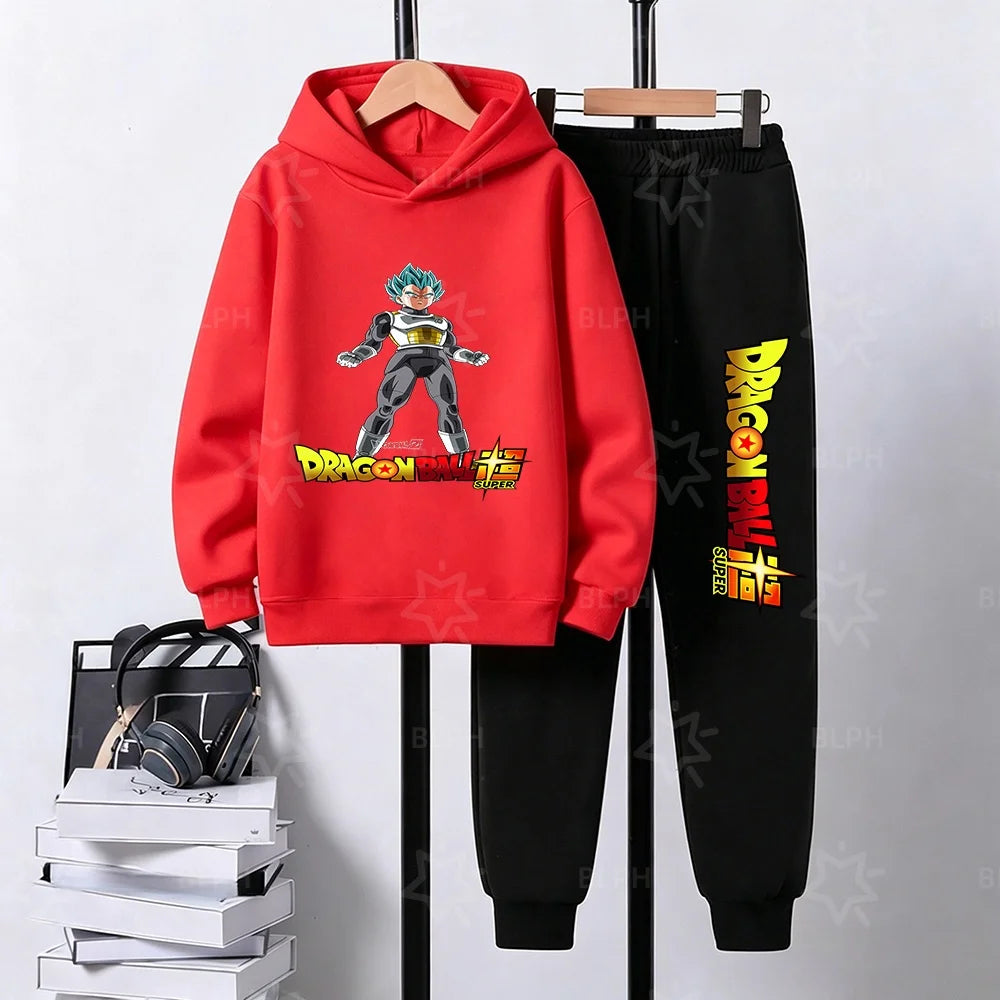 Dragon Ball Super Son Goku Printed Hooded Sweatshirt Suit Casual Loose Anime Streetwear Hoodie Pants 2 Piece Set for Men Boys