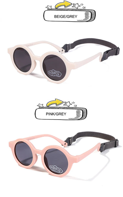 Kids Round TAC Polarized Baby Sunglasses for Toddler Boys Girls TPEE Flexible Soft Frame with Strap for Infant Age 0-3 Shades