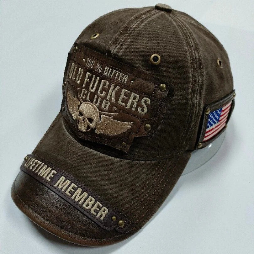 American Distressed Cotton Baseball Cap with Unique Embroidered Lettering Skeleton Motorcycle Style baseball Hat Outdoor Sun Hat