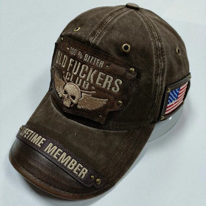 American Distressed Cotton Baseball Cap with Unique Embroidered Lettering Skeleton Motorcycle Style baseball Hat Outdoor Sun Hat