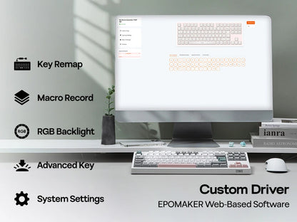 Teclado mecânico EPOMAKER TH87 TKL com layout ISO-UK, ligação com fio/BT/2.4Ghz sem fios, NKRO, bateria de 10000mAh e iluminação RGB
