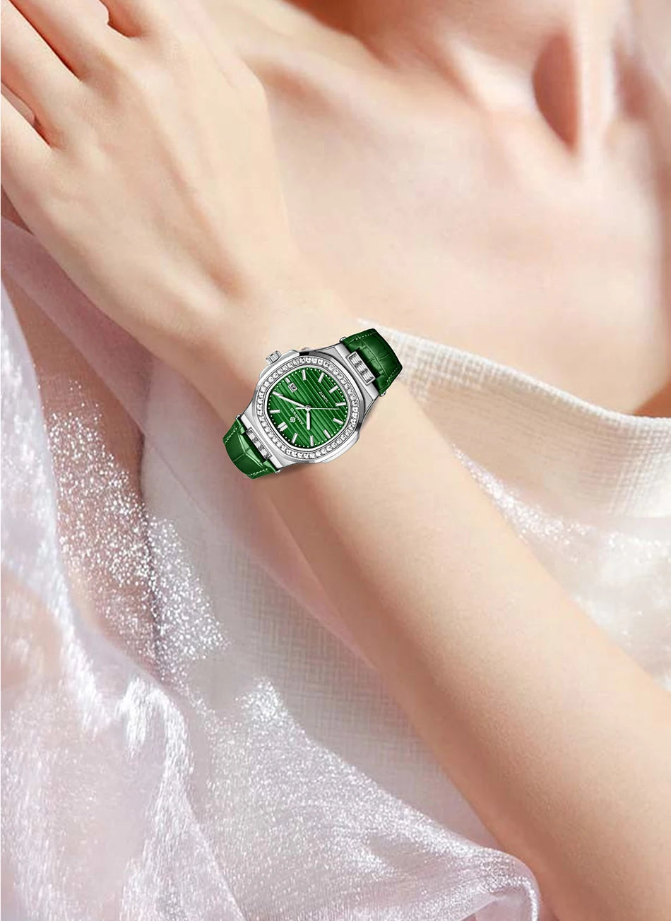 New Fashion BANGWEI Elegant Luxury Quartz Woman Watch Simple Dial Diamond Retro Leather Date Waterproof Luminous Women's Watches