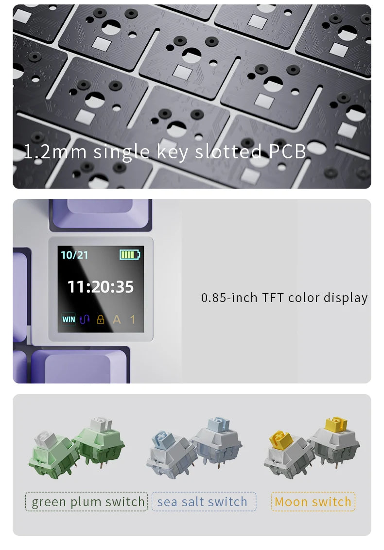 Teclado mecânico gaming AJAZZ AK820 Pro com fios e sem fios, tri-modo, retroiluminação RGB, switches hot-swappable, layout compacto 70%, PC/Mac
