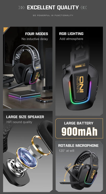 Auscultadores Gaming Sem Fios ONIKUMA GT828 Bluetooth 5.3 RGB com Microfone, Cancelamento de Ruído e Ligação em 4 Modos para PC, PS5 e Portátil