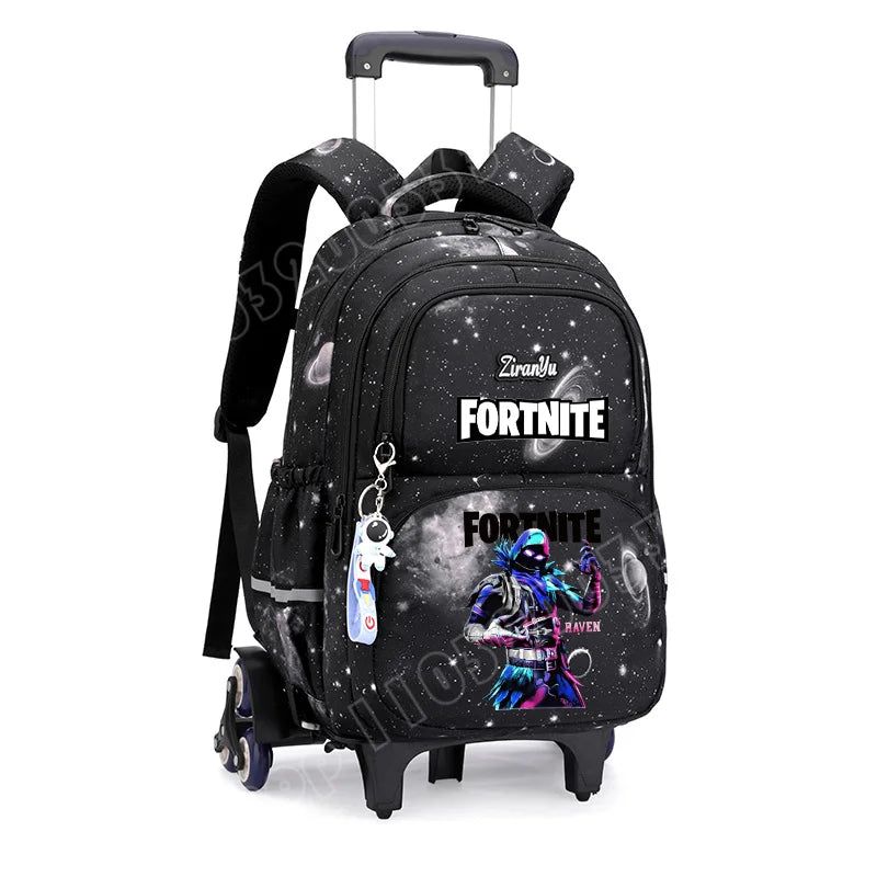 Чанта с колелца Fortnite за лесно изкачване на стълби, аниме, водоустойчива раница на колелца с голям капацитет за ученици, ежедневна пътна чанта