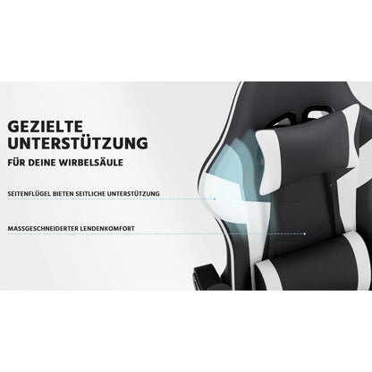 Ergonomic Gaming Chair with Lumbar Support, Adjustable Office Chair, Breathable PU Leather Computer Chair with Footrest & Reclining Backrest