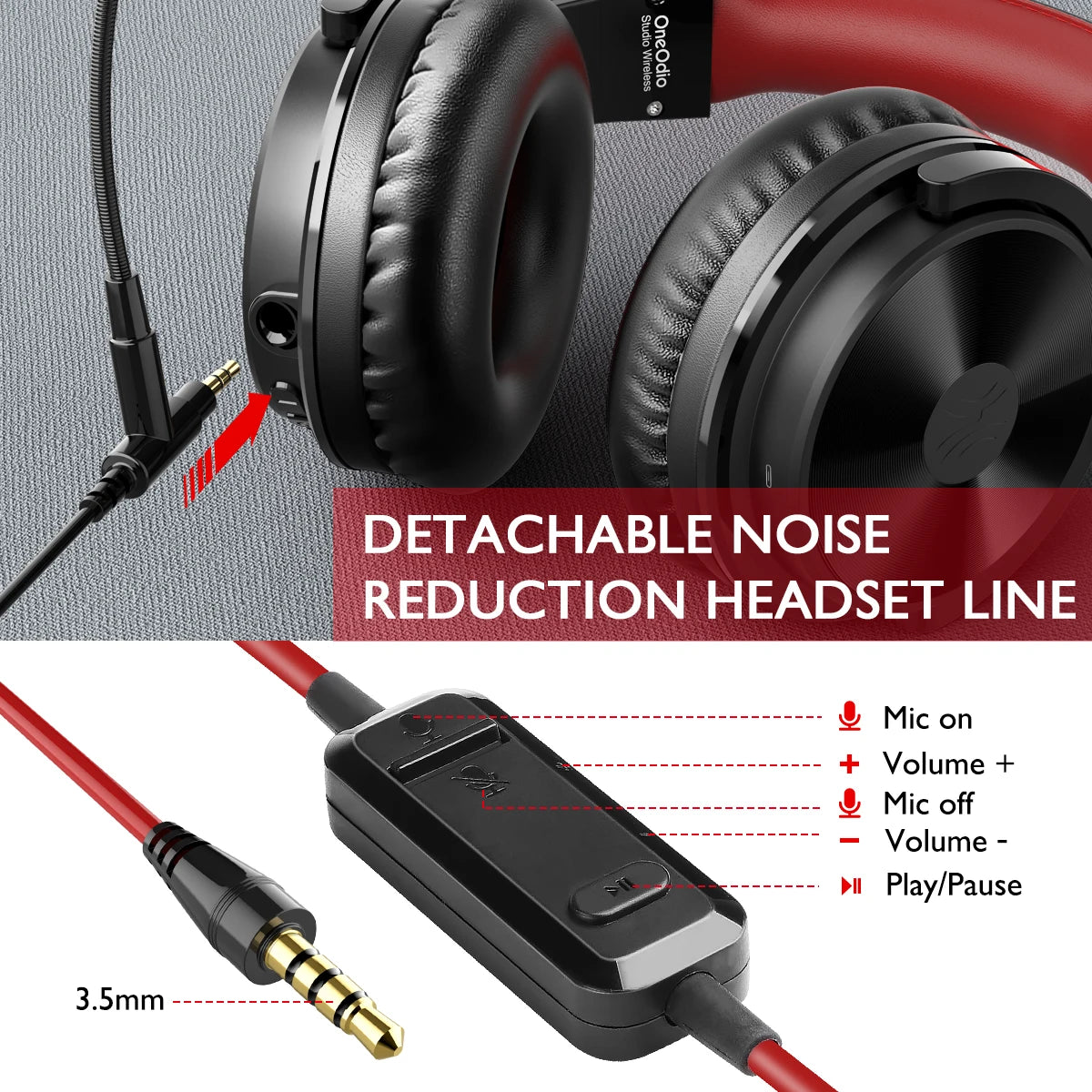Auscultadores Gaming Sem Fios Bluetooth 5.2 OneOdio 110H – Autonomia de 110H, auscultadores over-ear com graves profundos e microfone, headset 2 em 1 com e sem fios para PC e PS4