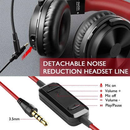 Auscultadores Gaming Sem Fios Bluetooth 5.2 OneOdio 110H – Autonomia de 110H, auscultadores over-ear com graves profundos e microfone, headset 2 em 1 com e sem fios para PC e PS4