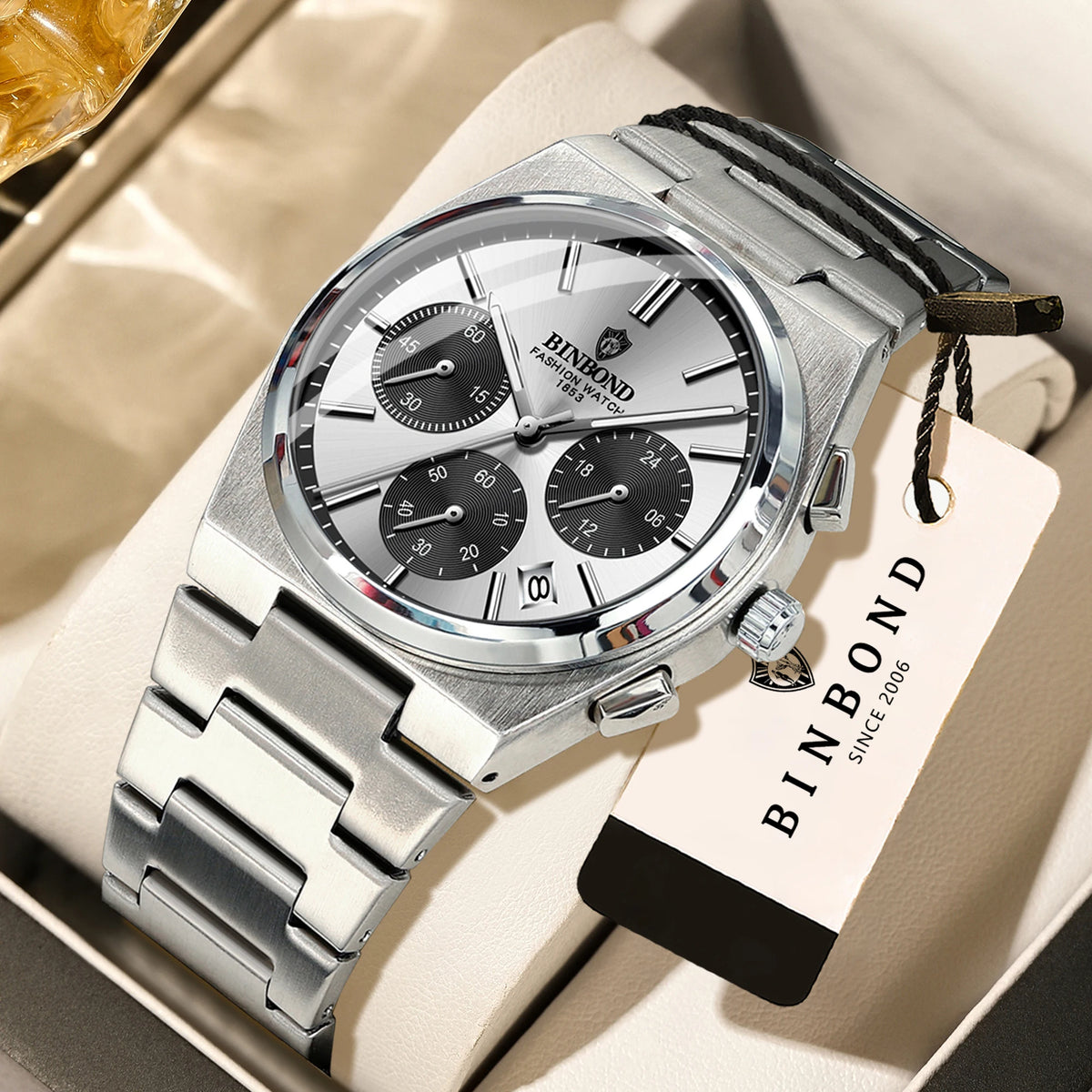 BINBOND nauwkeurig quartzhorloge voor heren, robuust, automatische datum, chronograaf, verlicht, waterdicht, luxe, casual herenhorloge Reloj