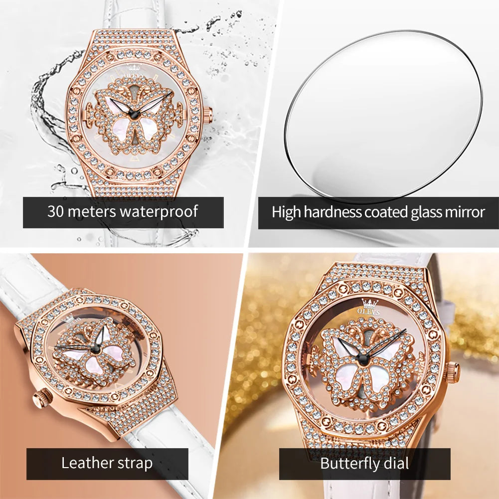 OLEVS 9996 Watch Elegant  Luxury Woman Skeleton Quartz Watch Scale Waterproof Luminous Diamond Dial Ladies Watch Gifts Original