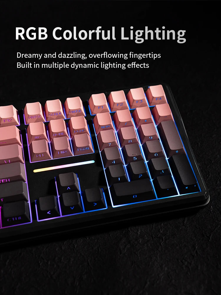 Teclado Bluetooth V108 Pro para escritório, baixo ruído, 2.4G, com e sem fios, layout completo, membrana com retroiluminação RGB