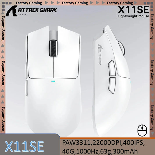 ATTACK SHARK X11SE ultraleichte kabellose Gaming-Maus, 20Millionen Klicks Lebensdauer, PAW3311 Gaming, 22KDPI, 400IPS, 40G, 1KHz, 65 Stunden, 30mAH