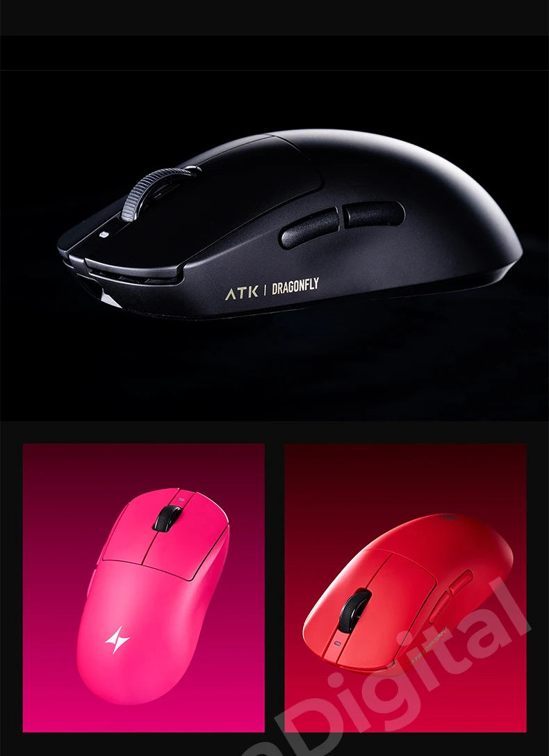 „ATK Dragonfly A9 Ultimate“ belaidė žaidimų pelė, „PAW3950 Ultra 8 kHz“ ergonomiška lengva žaidimų pelė, skirta FPS, e. sportui ir „CSGO“