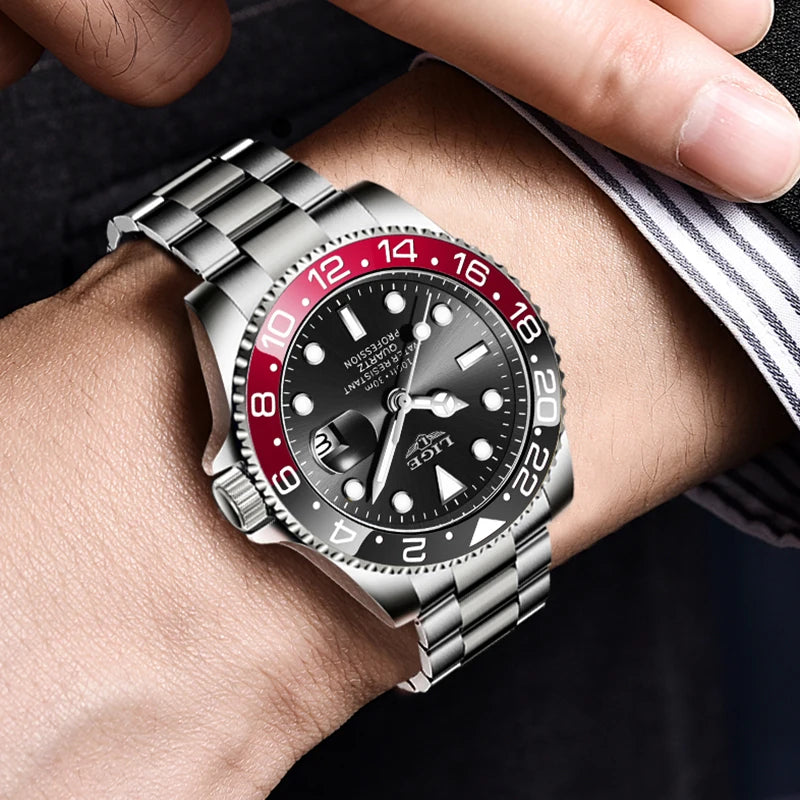 LIGE Fashion Business Watch Men 3ATM Waterproof Luminous Wristwatch Men Clock Top Brand Luxury Sports Quartz Diving Chronograph