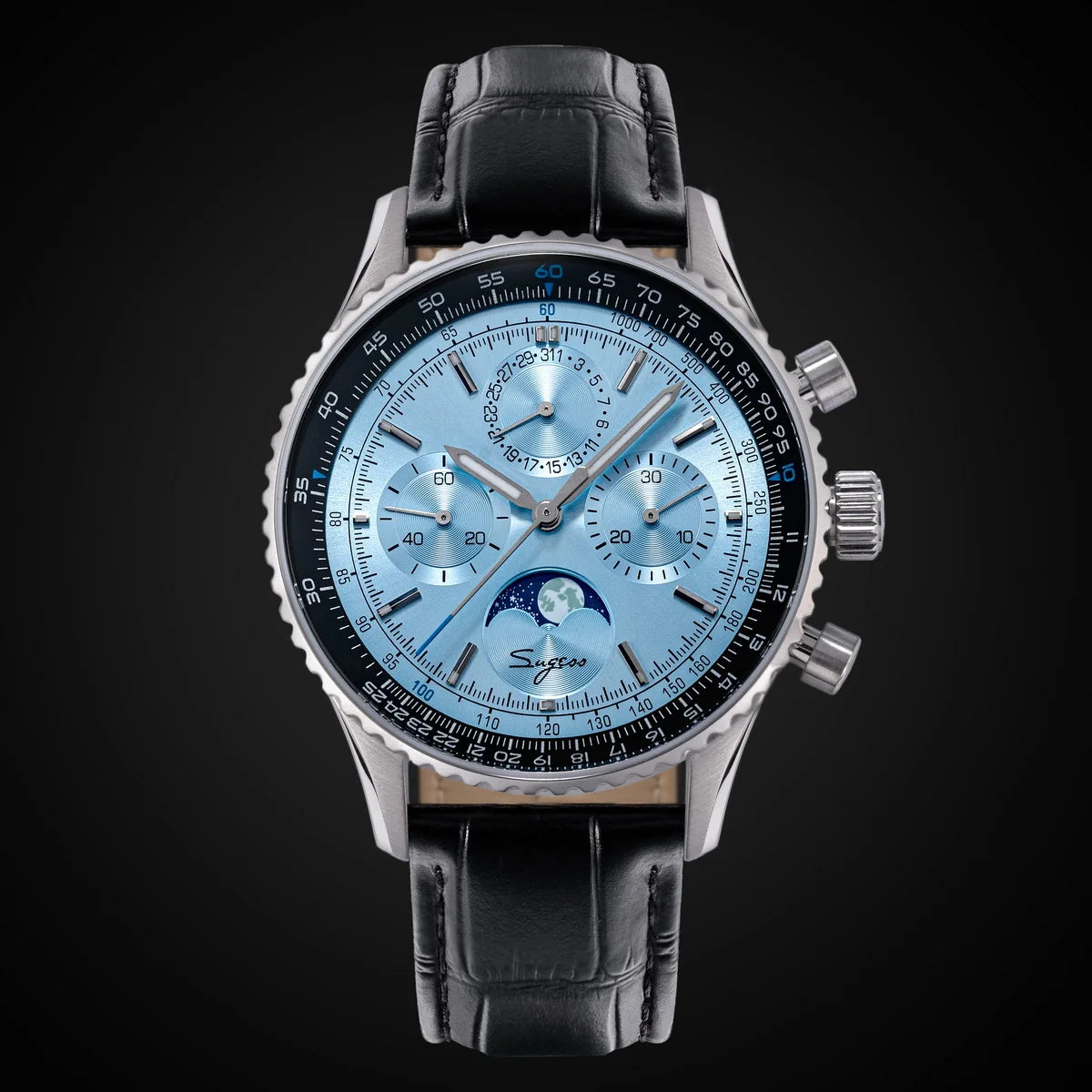 Sugess Chronograph Watch of Man ST1908 Swanneck Movement Mechanical Moonphase Wristwatches Waterproof Calendar Vintage New S468