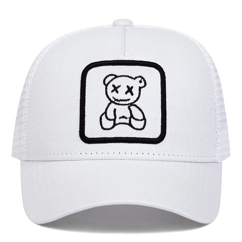 Cute Bear Embroidery Mesh Trucker Hat Unisex Adjustable Baseball Cap Spring Summer Outdoor Casual Sunscreen Hat