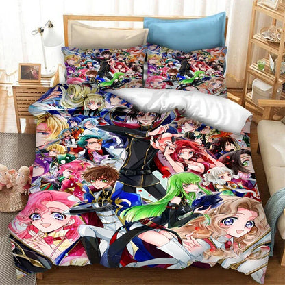 Módní 3D tištěné povlečení na přikrývku Anime Code Geass, 2/3dílná sada ložního prádla Double Twin Full Queen King pro dospělé i děti, povlak na přikrývku