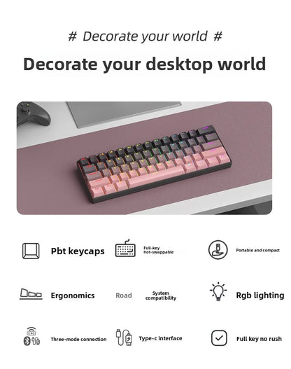 Wireless Gaming Mechanical Keyboard 60% RGB Bluetooth Keyboard, Triple Mode Wireless Mechanical Keyboard with 61 Keys, Compact RGB Gaming Keyboard for PC, Laptop & Tablet