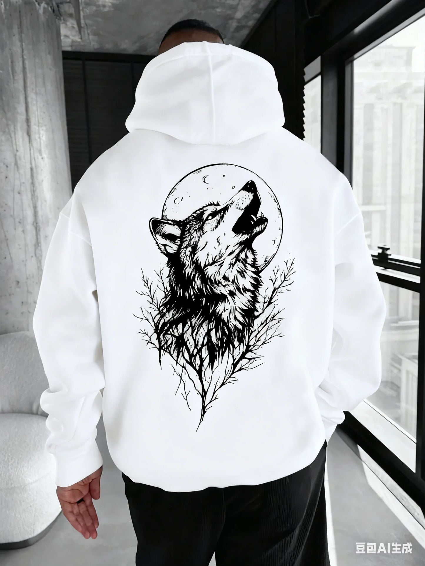 Men's Wolf pattern printed hooded sweatshirt a comfortable casual and fashionable hooded pullover shirt Men's clothing