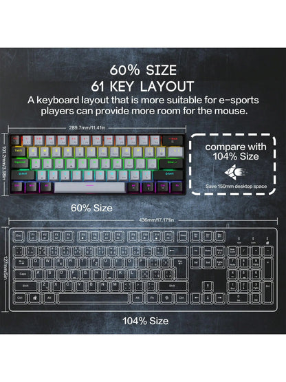 60% Wired Gaming Mechanical Keyboard RGB Backlit Ultra-Compact Mini Keyboard for PC, Mac & Laptop – Portable Mechanical Gaming Keyboard for Gamers & Typists