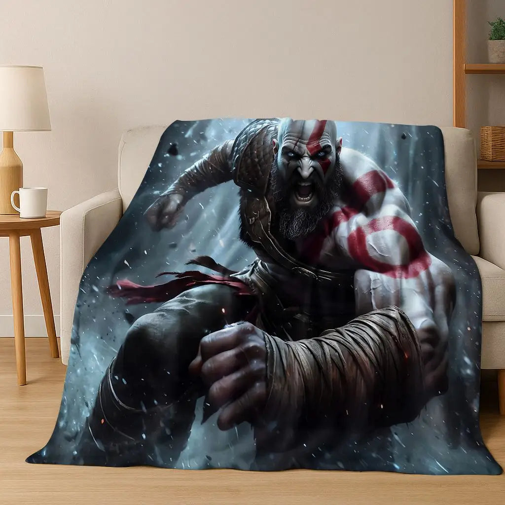 Classics God of War Kratos 3A Game Gamer Flannel Blanket,Warm and Cozy Soft Throw Blanket for Home Bedroom Bed Sofa Kid Gift