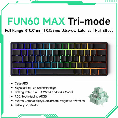 MONSGEEK FUN60 PRO&MAX HE Teclado mecânico 60% sem fios para gaming com switches magnéticos, Rapid Trigger 8K, ARGB e personalização