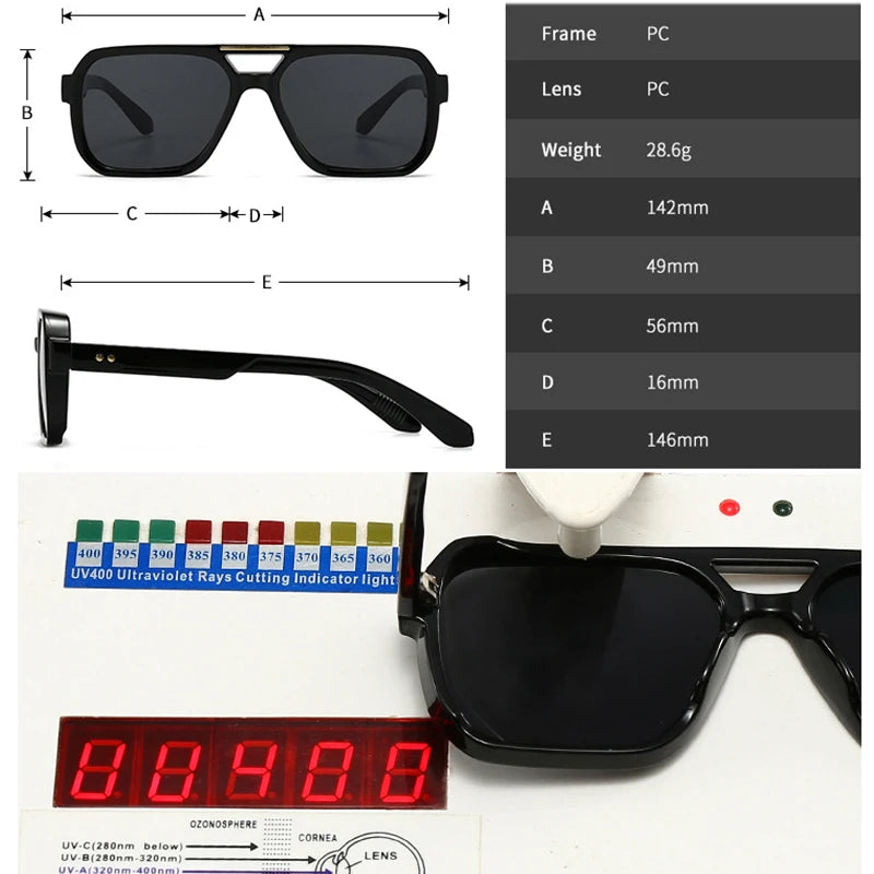 SO&EI Fashion Double Bridges Square Sunglasses Women Retro Rivets Blue Tea Shades UV400 Men Outdoor Gradient Sun Glasses