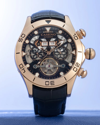 CASENO brand bubble perpetual calendar fully automatic tourbillon large dial mechanical watch belt watch -58284G