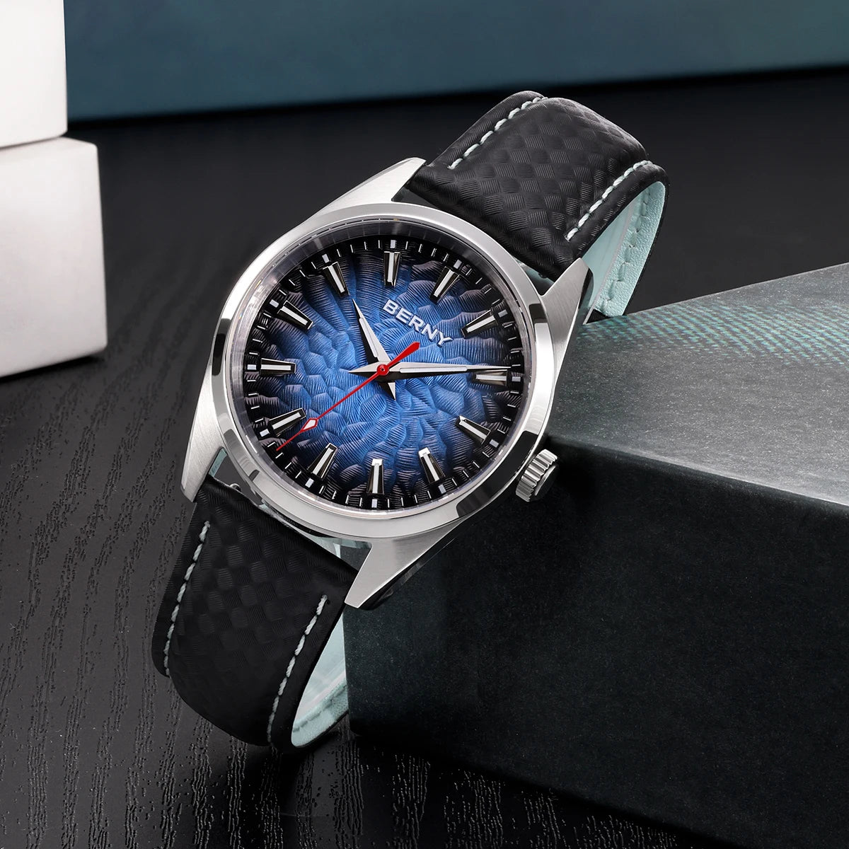 BERNY Men's Watch 10ATM Sapphire Luminous Fashion Quart Watches Full Stainless Steel Classic Dress Business Wristwatch