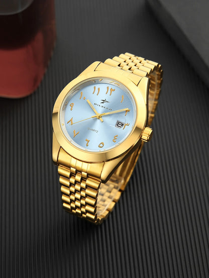 Golden Circular Pointer Quartz Watch, Durable Design Suitable for Daily Wear, Fashionable and Practical Wristwatch