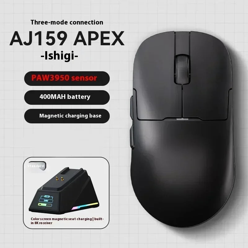 AJAZZ AJ159 APEX Wireless Gaming Mouse, Tri-Mode 8K Gaming Mouse with PAW3950 Sensor, Ultra-Lightweight Low Latency Rechargeable Gaming Mouse with Charging Dock
