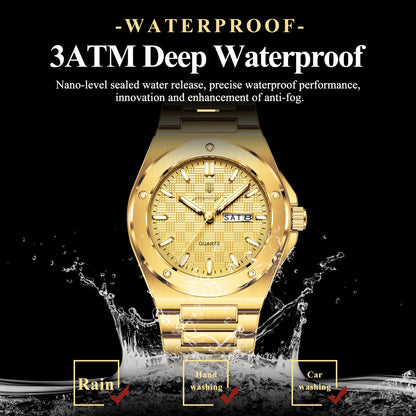 POEDAGAR Business Men Clock Date Week Stainless Steel Luxury Man Wristwatch Waterproof Luminous Sport Quartz Men's Watches Reloj