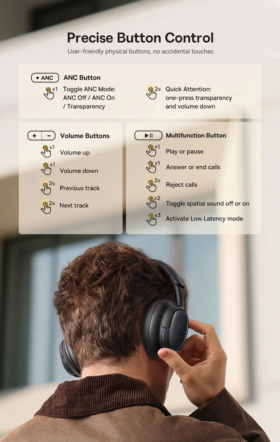 Baseus Bowie MH1 Bluetooth 6.0 Wireless Headphones with 48dB ANC, Hi-Res LDAC Audio, Baseus Bowie MH1 Noise Cancelling Over Ear Headset with 80H Battery