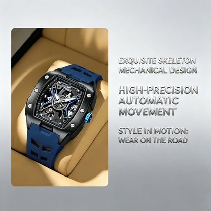 ONOLA Men's Rose Gold Automatic Mechanical Watch Silicone Strap Waterproof Luminous Hollow Dial Watch