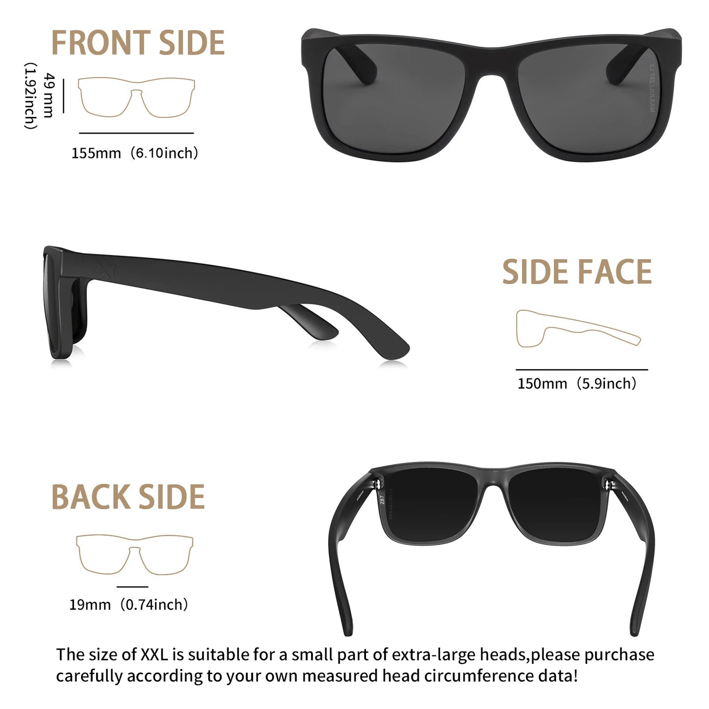 MAXJULI XXL Z87 Sunglasses for Big Wide Heads Men TR90 Ultralight UV400 Protection Glasses 8806