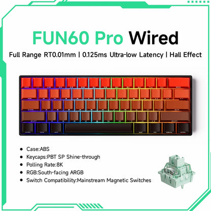 Akko MonsGeek FUN60 Magnetic Switch Mechanical Keyboard 60% Gaming Keyboard with Rapid Trigger 0.01mm, 8K Polling Rate, ARGB, Custom Mechanical Keyboard