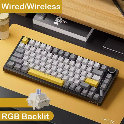 Teclado mecânico gaming AJAZZ AK820 Pro com fios e sem fios, tri-modo, retroiluminação RGB, switches hot-swappable, layout compacto 70%, PC/Mac