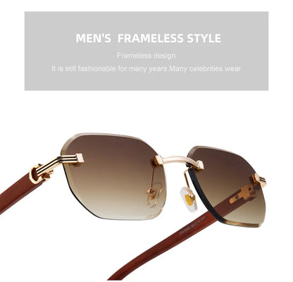 Vintage Square Rimless Sunglasses Men 2026 Luxury Brand Trendy Frameless Punk UV400 Eyewear Anti Blue Light Prescription Glasses