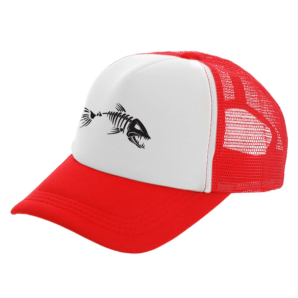 Fishbone Trucker Cap Men Fishing Skeleton Fish Bone Baseball Caps Unisex Mesh Net Hats MZ-496