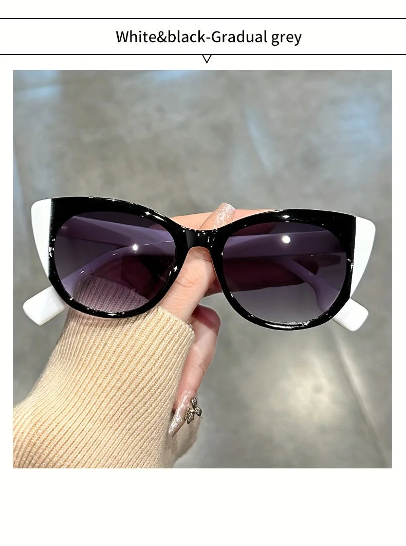 New Glossy Red Black Color-Block Gradient Cat-Eye Sunglasses Chic Women's Glasses with Anti-Glare Lenses for Fashionable Travel